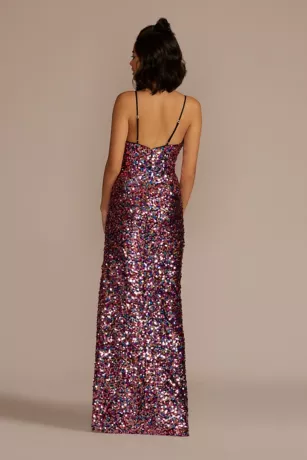 Cowl Neck Allover Sequin Dress With Slit - Image 2