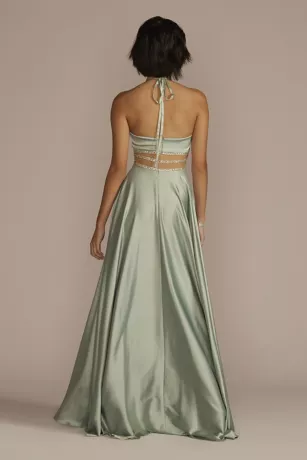 Charmeuse Halter A-line With Beaded Illusion Waist - Image 2