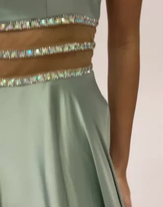 Charmeuse Halter A-line With Beaded Illusion Waist - Image 4