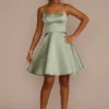Short Scoop Neck Satin A-Line Dress