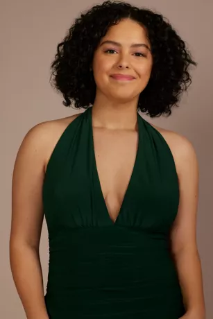 Short Ruched Jersey Halter Dress - Image 3