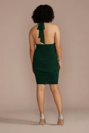 Short Ruched Jersey Halter Dress - Image 2