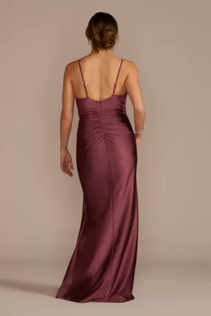 Twist Front Stretch Satin Sheath Dress With Slit - Image 2