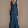 Draped Stretch Satin Plunging Mermaid Dress