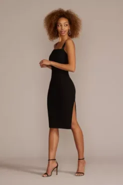 Square Neck Stretch Crepe Midi Dress