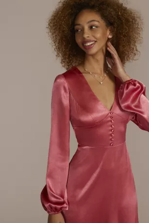 Long Sleeve Charmeuse Mini A-Line Dress - Image 3