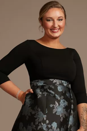 Crepe Ball Gown With Pleated Brocade Skirt - Image 3