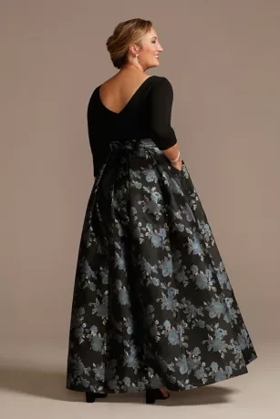 Crepe Ball Gown With Pleated Brocade Skirt - Image 2