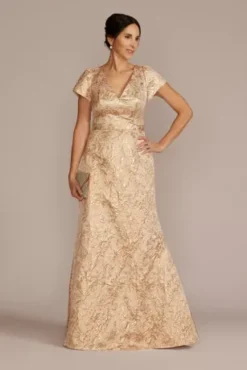 Short Sleeve V-Neck Jacquard Sheath Gown
