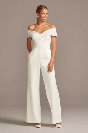 Cuffed Off-the-Shoulder Stretch Crepe Jumpsuit