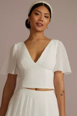 Chiffon Flutter Sleeve Bridal Separates Top