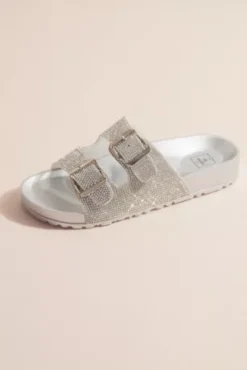 Two-Strap Crystal Footbed Slide Sandals