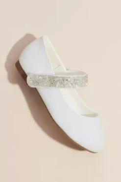 Girls Round Toe Mary Janes With Crystal Strap