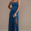 Velvet Cowl Neck Spaghetti Strap Bridesmaid Dress