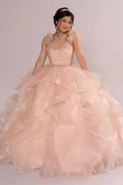 Ruffle Tulle Quince Dress With Convertible Straps