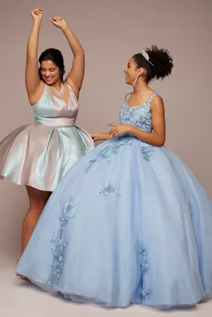 Metallic Floral Glitter Tulle Quince Ball Gown - Image 7