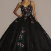 Multicolor Floral Quince Ball Gown With Capelet