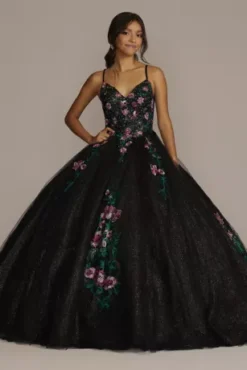Multicolor Floral Quince Ball Gown With Capelet