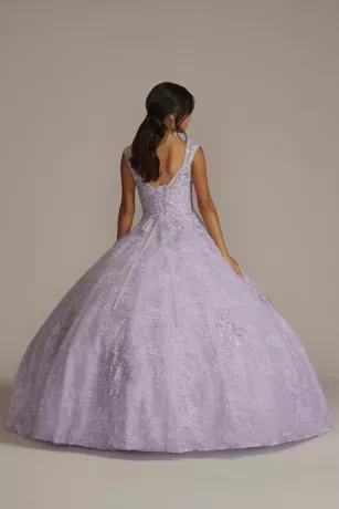 Lace Applique Semi-Cap Sleeve Quince Ball Gown - Image 2