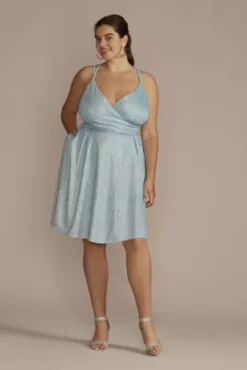 Glitter Knit Faux Wrap Skater Dress