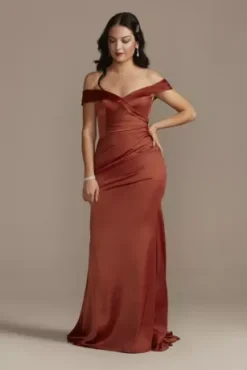 Satin Off-the-Shoulder Mermaid Bridesmaid Dress