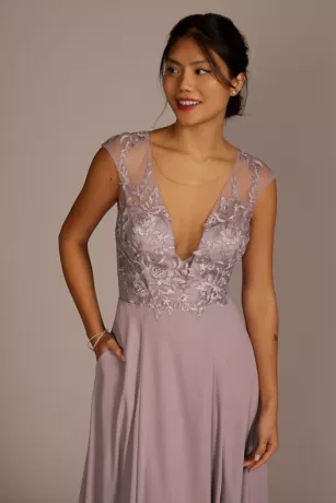 Cap Sleeve Lace And Georgette Bridesmaid Dress - Image 3