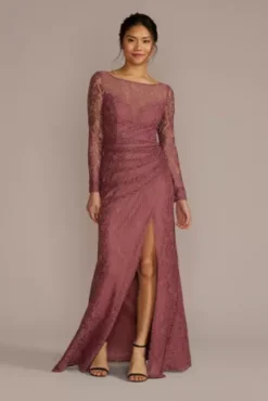 Long-Sleeve Lace Bridesmaid Dress With Slit