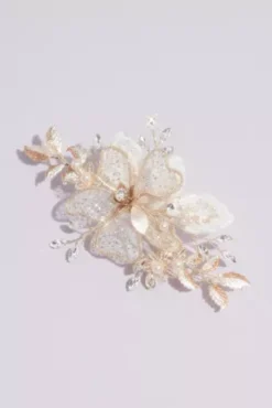 Shimmery Floral Hair Clip With Crystals And Beads