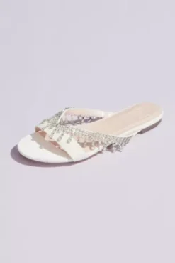 Crystal Drop V-Strap Slide Sandals