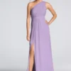 Long One-Shoulder Crinkle Chiffon Dress
