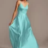 Spaghetti Strap Satin A-Line Long Bridesmaid Dress