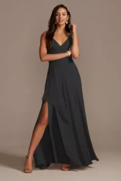 Tank Georgette Cascade Bridesmaid Dress With Slit