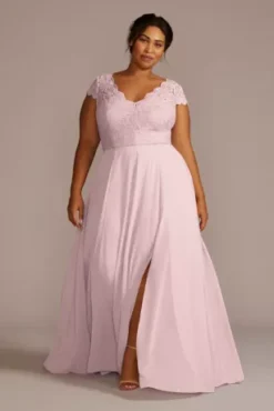 Stretch Lace Chiffon Cap Sleeve Bridesmaid Dress