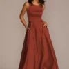 Satin Sleeveless Boatneck Bridesmaid Dress