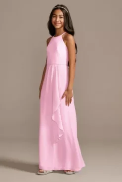 High Neck Chiffon Junior Bridesmaid Dress