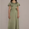 Charmeuse Flutter Sleeve Junior Bridesmaid Dress