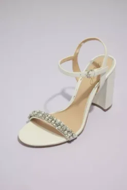 Crystal And Pearl Mix Block Heel Sandals