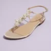 Pearl Bauble Satin T-Strap Flat Sandals