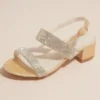 Crystal Flower Girl Block Heel Sandals
