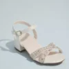 Girls Crisscross Pearl Metallic Low-Heel Sandals