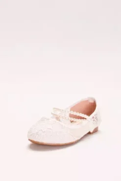 Girls Lace Mary Janes With Pearl Strap