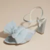 Pleated Chiffon Bow Mid-Heel Sandals