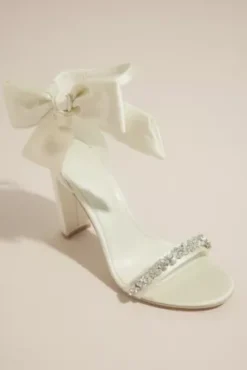 Removable Ankle Bow Crystal Strap Heeled Sandals