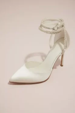 Pearl And Crystal Ankle-Wrap Satin Pumps