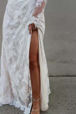 Large Floral Lace Long Sleeve Wedding Dress - Image 8