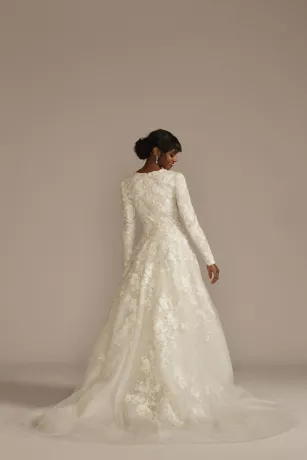 Beaded Lace Long Sleeve Modest Wedding Dress - Image 2