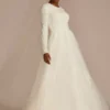 Lace Applique Tulle A-Line Modest Wedding Dress