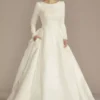Long Sleeve Beaded Lace Modest Wedding Dress