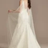 Allover Pearl Convertible Tulle Cape Train