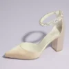 Pointed Toe Satin Block Heels With Crystal Strap